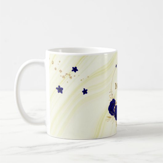 koninklijke blauwe bloemen goudblad marmer koffiemok (Links)