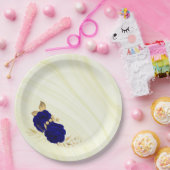 koninklijke blauwe bloemen goudblad marmer papieren bordje (Feest)