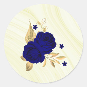 koninklijke blauwe bloemen goudblad marmer ronde sticker