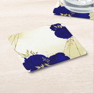 Koninklijke blauwe bloemen gouden bladeren bruilof kartonnen onderzetters