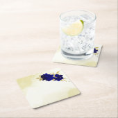 Koninklijke blauwe bloemen gouden bladeren bruilof kartonnen onderzetters (Insitu)