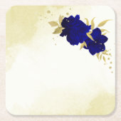 Koninklijke blauwe bloemen gouden bladeren bruilof kartonnen onderzetters (Voorkant)