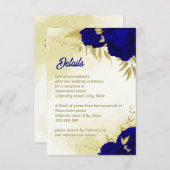 Koninklijke blauwe bloemen gouden botanische bruil informatiekaartje (Voorkant / Achterkant)