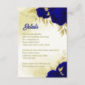 Koninklijke blauwe bloemen gouden botanische bruil informatiekaartje (Voorkant)