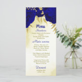 Koninklijke blauwe bloemen gouden botanische bruil menu (Staand voorkant)