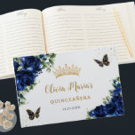 Koninklijke Blauwe Bloemen Vlinders Gouden Quincea Gastenboek<br><div class="desc">Coördineer uw feest met dit elegante gepersonaliseerde Royal Blue Floral Guest Book! Personaliseer het gemakkelijk en snel, klik op de knop verder aanpassen om de teksten te bewerken, lettertypen en lettertypekleuren te wijzigen. Met prachtige waterverf koningsblauwe bloemen en koningsblauwe en gouden vlinders. Overeenkomende objecten beschikbaar in de winkel. c) Somerset...</div>