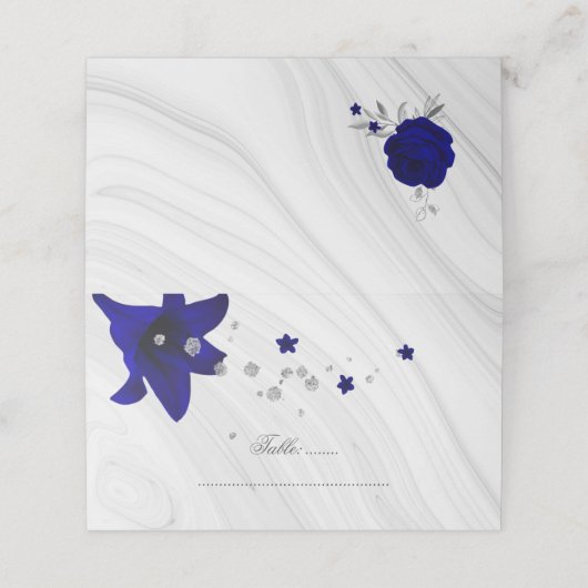koninklijke blauwe bloemen zilver plaatskaartje (Buitenkant ongevouwen)