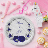 koninklijke blauwe bloemen zilverbladeren met marm papieren bordje (Feest)