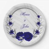 koninklijke blauwe bloemen zilverbladeren met marm papieren bordje (Voorkant)