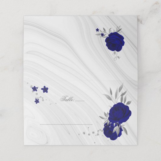 koninklijke blauwe bloemen zilverbladeren plaatskaartje (Buitenkant ongevouwen)