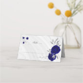 koninklijke blauwe bloemen zilverbladeren plaatskaartje (Voorkant)