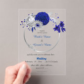 Koninklijke Blauwe Bloemen Zilveren Bloemen Krans  Acryl Uitnodigingen (Insitu (Draagbaar))