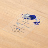 Koninklijke Blauwe Bloemen Zilveren Bloemen Krans  Acryl Uitnodigingen (Laagn)