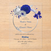 Koninklijke Blauwe Bloemen Zilveren Bloemen Krans  Acryl Uitnodigingen (Voorkant)