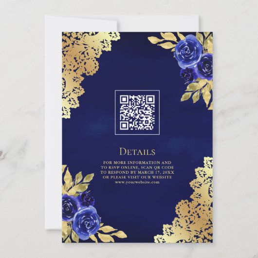Koninklijke Blauwe Bloemenkant QR Code Moslim Brui Kaart (Achterkant)