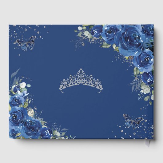 Koninklijke Blauwe Bloemenvlinders QUINCEAÑERA Mis Gastenboek (Achterkant)