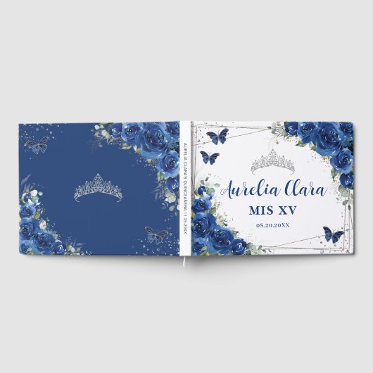 Koninklijke Blauwe Bloemenvlinders QUINCEAÑERA Mis Gastenboek (Volledig)