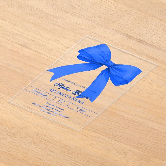 Koninklijke blauwe boog Quinceanera Acryl Uitnodigingen (Laagn)
