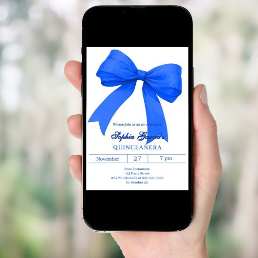 Koninklijke blauwe boog Quinceanera Kaart