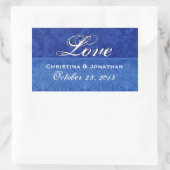 Koninklijke Blauwe Bruiloft Liefde Damast en Lint Rechthoekige Sticker (Tas)