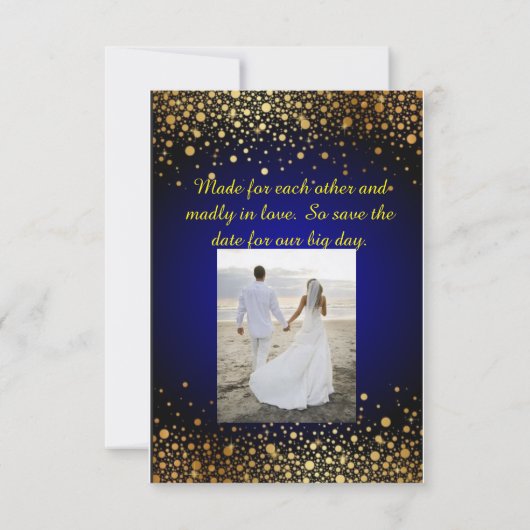 Koninklijke Blauwe bruiloft Sparen de foto van de  Save The Date (Achterkant)