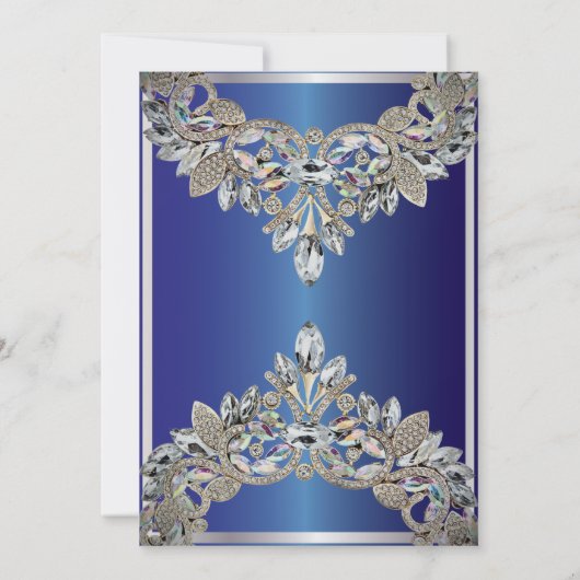 Koninklijke blauwe bruiloft uitnodiging met diaman (Achterkant)