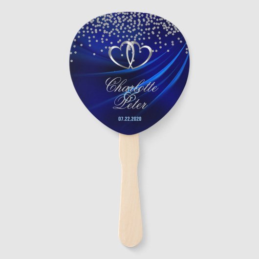 Koninklijke Blauwe Diamanten/Harten Bruiloft Handwaaier (Voorkant)