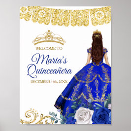 Koninklijke Blauwe Drassen Quinceañera Crown Birth Poster