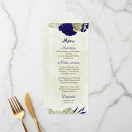 Koninklijke Blauwe en Beige Bloemen Botanische bru Menu