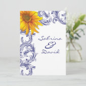 koninklijke blauwe en gele zonnebloemen bruiloft kaart (Staand voorkant)
