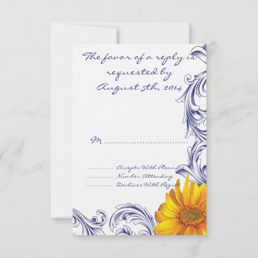 koninklijke blauwe en gele zonnebloemen RSVP (Achterkant)