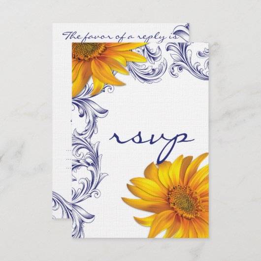 koninklijke blauwe en gele zonnebloemen RSVP (Voorkant / Achterkant)
