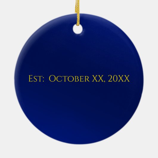 Koninklijke Blauwe en gouden Aangepaste Namen Keramisch Ornament (Achterkant)