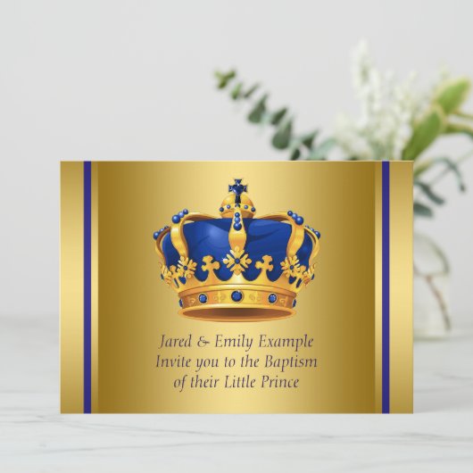 Koninklijke Blauwe en Gouden Kroonprins Doop Kaart (Staand voorkant)