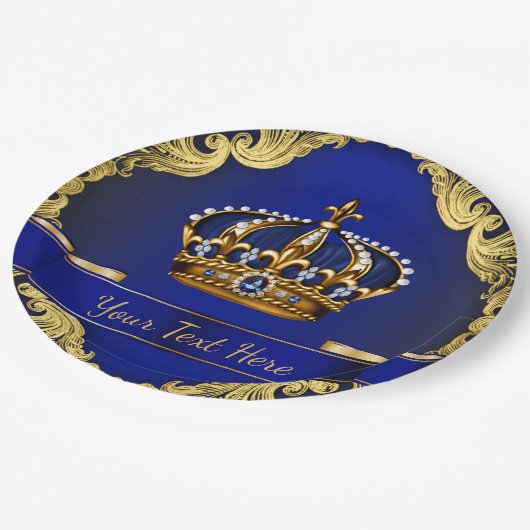 Koninklijke Blauwe en Gouden Kroonprins Koning Papieren Bordje (Gekanteld)