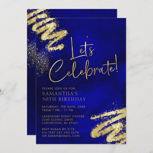 Koninklijke Blauwe en Gouden Uitnodiging van de Ve (Voorkant / Achterkant)