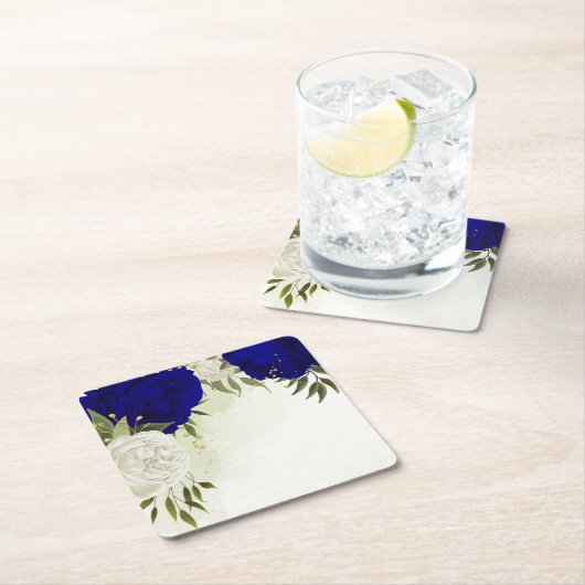 Koninklijke Blauwe en Witte Bloemen Groen Bruiloft Kartonnen Onderzetters (Insitu)