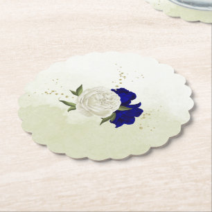 Koninklijke Blauwe en Witte Bloemen Groen Bruiloft Kartonnen Onderzetters