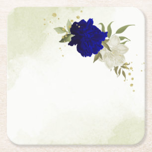 Koninklijke Blauwe en Witte Bloemen Groen Bruiloft Kartonnen Onderzetters