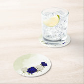 Koninklijke Blauwe en Witte Bloemen Groen Bruiloft Ronde Kartonnen Onderzetter (Insitu)