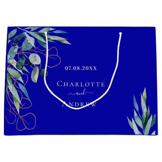 Koninklijke blauwe eucalyptus groen bruiloft groot cadeauzakje (Voorkant)