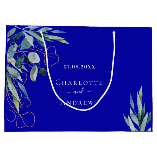 Koninklijke blauwe eucalyptus groen bruiloft groot cadeauzakje (Achterkant)