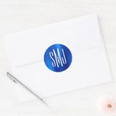 Koninklijke Blauwe Folie Drie Letter Monogram Ronde Sticker (Envelop)