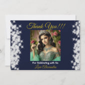 Koninklijke Blauwe Foto Boho Quinceañera Spaanse F Bedankkaart (Voorkant)