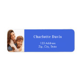 Koninklijke blauwe foto bruiloft retour adres etiket (Voorkant)