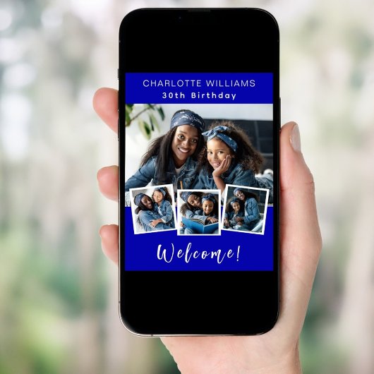 Koninklijke blauwe fotocollage verjaardagsfeestje  poster