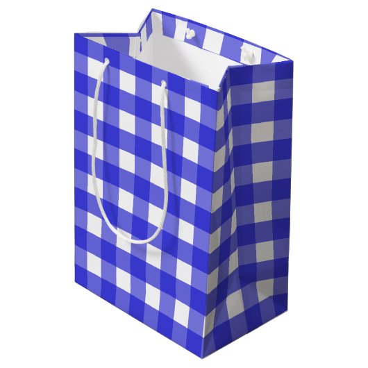 Koninklijke blauwe gingham medium cadeauzakje (Achterkant Gekanteld)