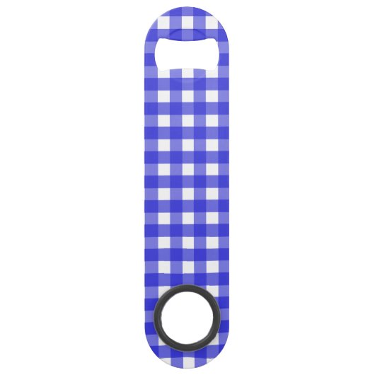 Koninklijke blauwe gingham speed flessenopener (Voorkant)