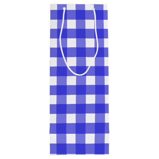 Koninklijke blauwe gingham wijn cadeautas (Achterkant)
