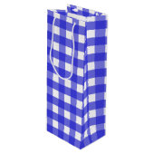 Koninklijke blauwe gingham wijn cadeautas (Voorkant Gekanteld)